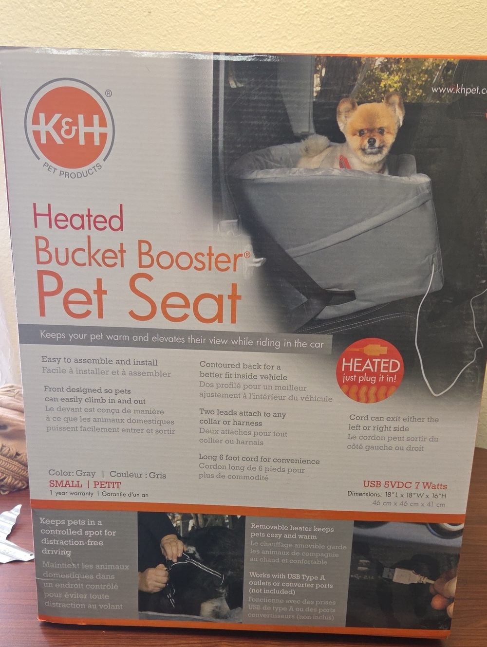 Heated Bucket Booster Pet Seat - Gray 18x18x16